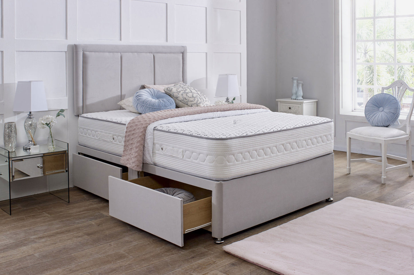 Florence Divan Bed Set with Border Headboard