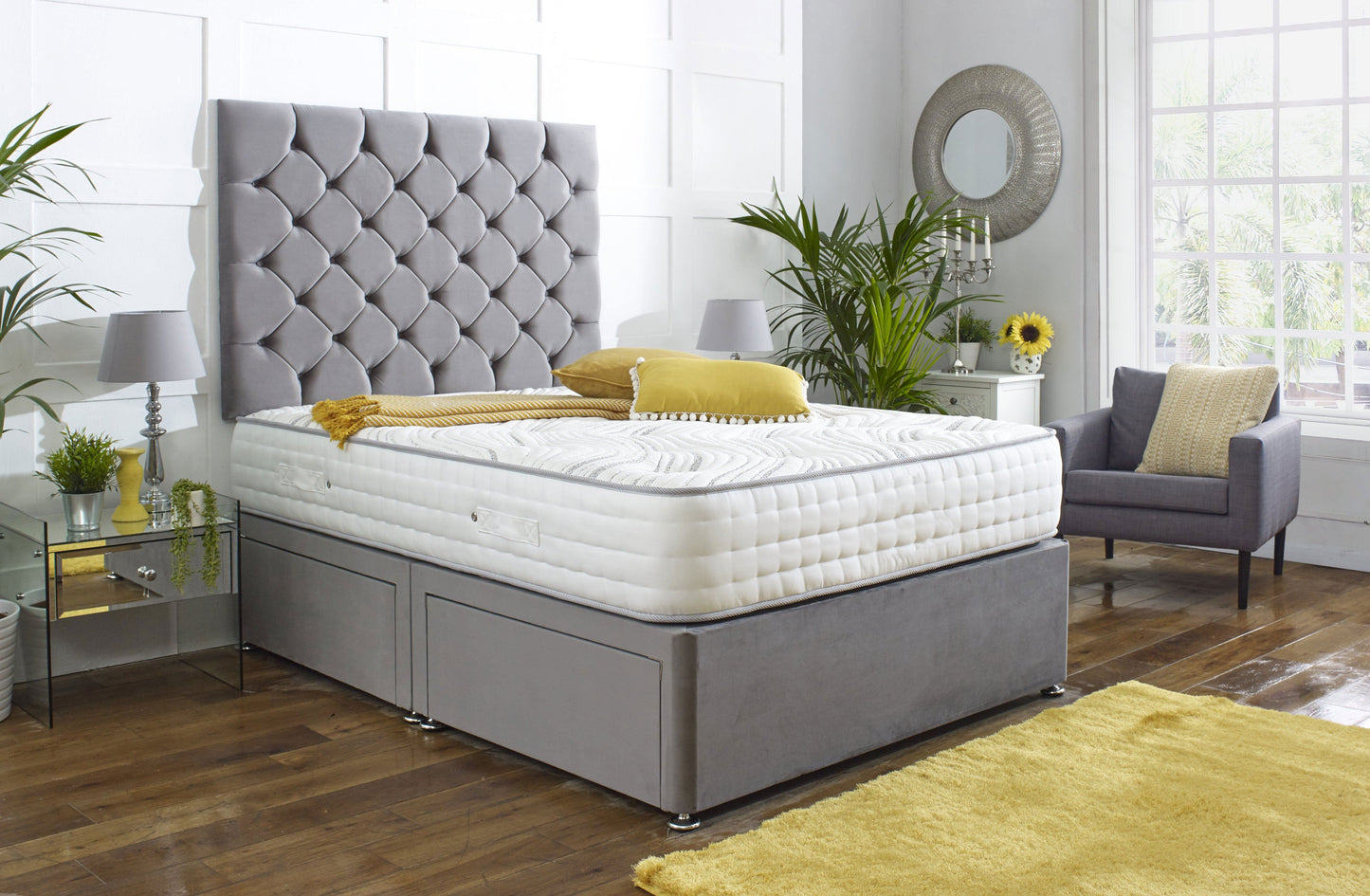 Royal Chester Divan Bed Set with Tall Button Headboard