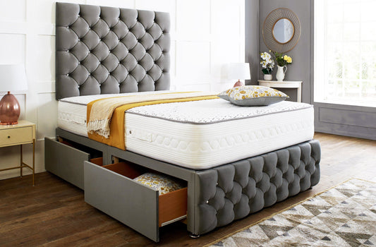 Regency Divan Bed Set With Tall Button Headboard Plus Footboard