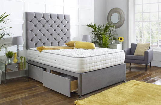 Royal Chester Divan Bed Set with Tall Button Headboard