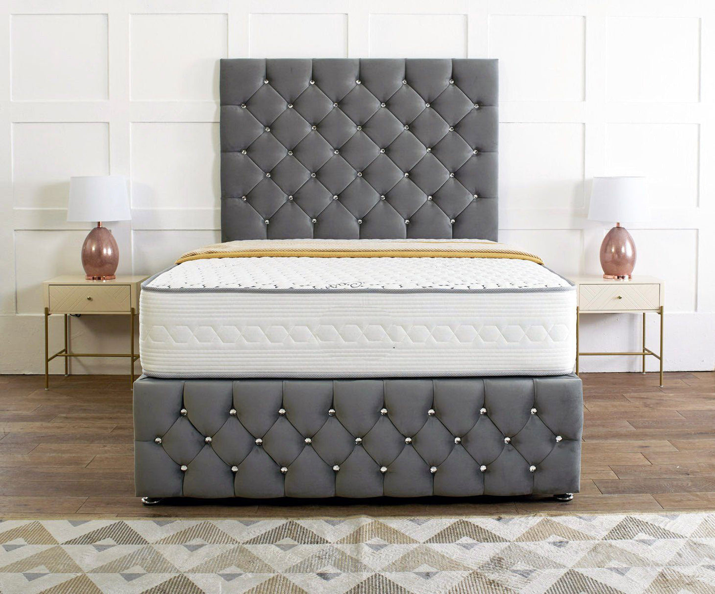 Regency Divan Bed Set With Tall Button Headboard Plus Footboard