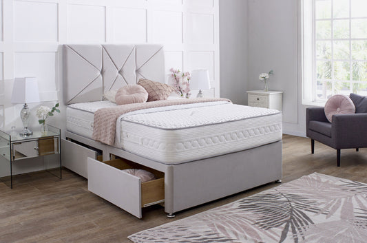 Prague Divan Bed Set with Button Headboard