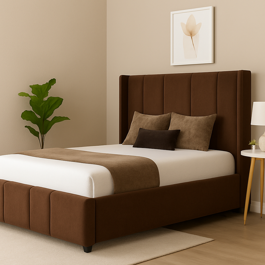 Modern Grey Upholstered Bed Frame with Vertical Panel Headboard