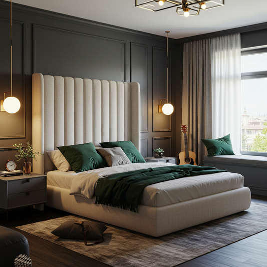 Modern Upholstered Bed with Tall Headboard