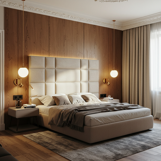 Luxury Upholstered Wall-Mounted Headboard with Modern Platform Bed