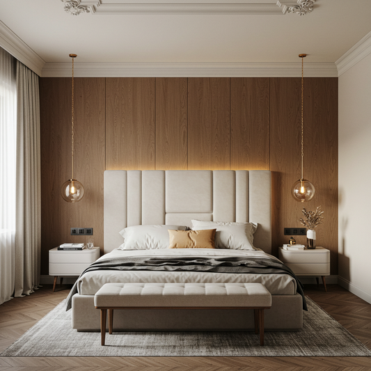 Modern Vertical Panel Headboard with Upholstered Platform Bed