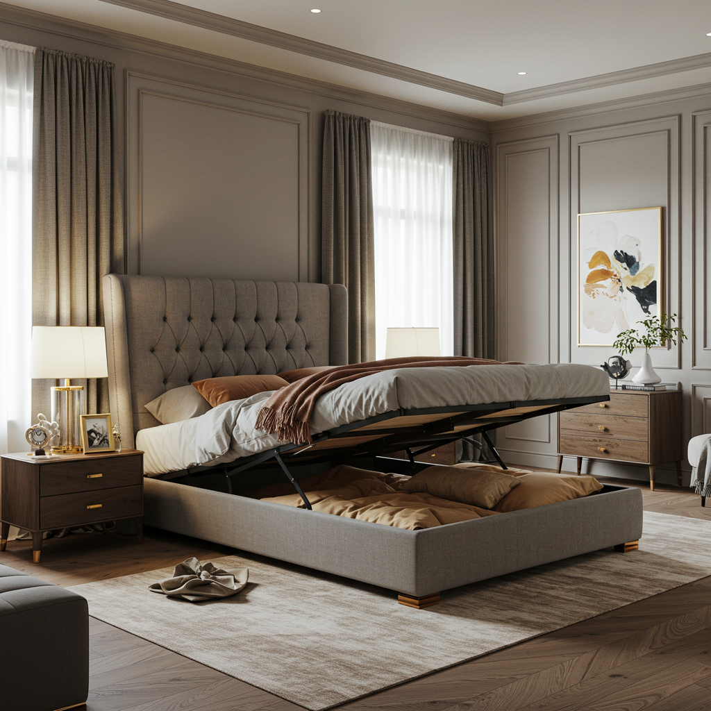 Luxury Upholstered Ottoman Storage Bed with Tufted Headboard