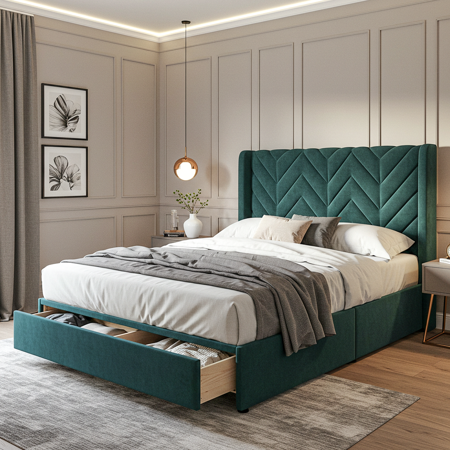 Emerald Green Upholstered Divan Bed